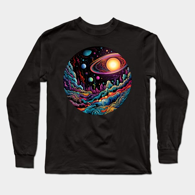 Surrealist space artwork with planets Long Sleeve T-Shirt by Unelmoija